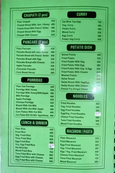 manaslu trek food menue